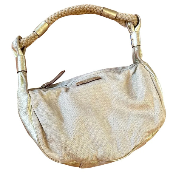 Handbags - Kate Spade Gold Metallic Glitter Linen Canvas Leather Gabi Avalon Hobo Bag Purse